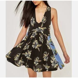 Free People Slip Mini Dress Thought I Was Dreaming Black Combo sz S FLAW